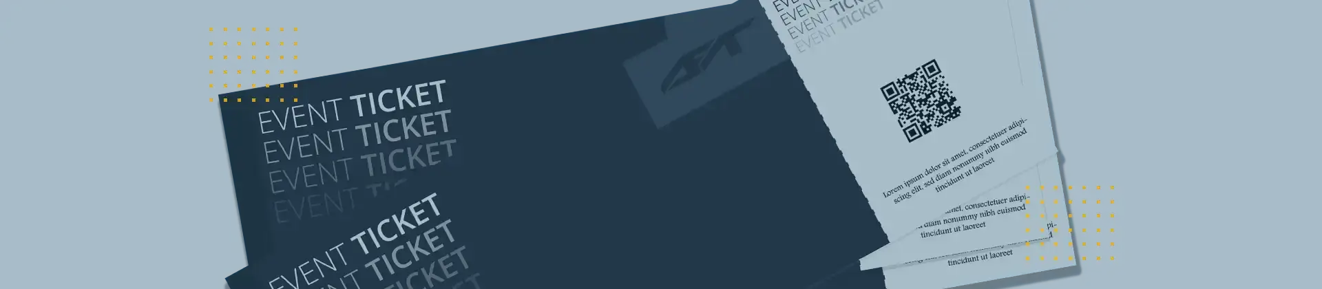 Header-Bild: Gestapelte Event-Eintrittskarten mit QR-Code; symbolisiert Digitaldruck-Produkte wie Tickets und Eintrittskarten.