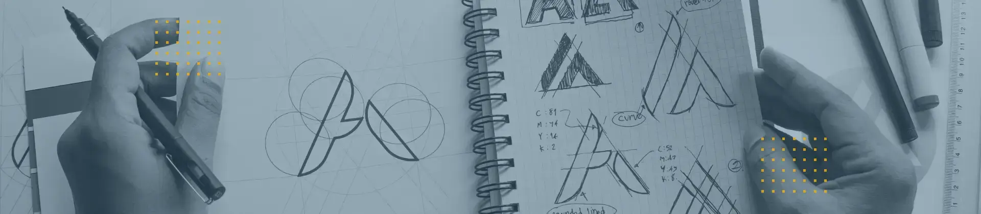 Header image: Hand sketching letter layouts in a notebook; symbolizing typesetting, layout, and design service.